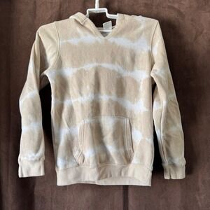 Dreamsicle Kids Tan White Tie Dye Hoodie Sweatshirt Large V-Neck Fleece Pocket